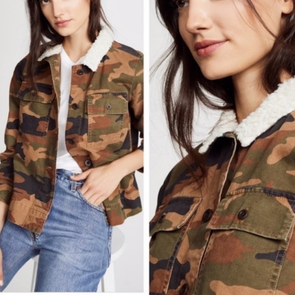 Madewell Northward Camo Army Sherpa Neck Boxy Cropped Utility Jacket Size Small